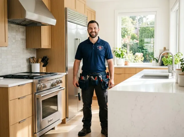 Appliance Repair Hero technician in a Brainard, NY kitchen after an appliance repair